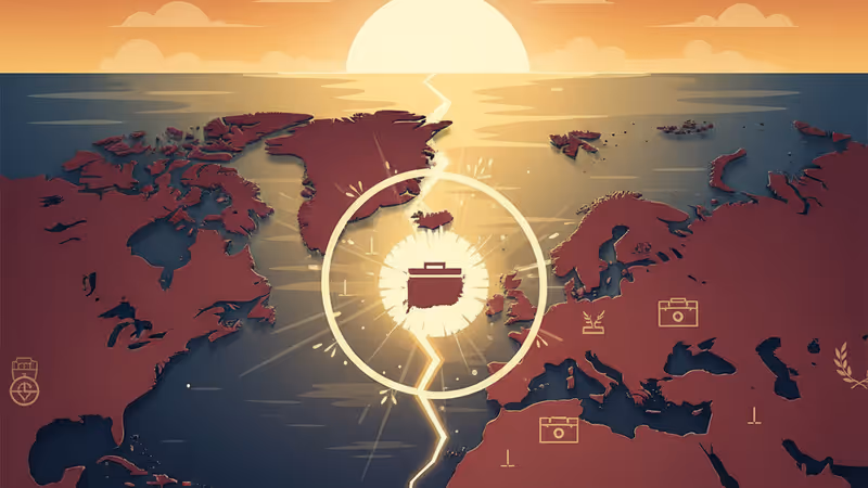 그린란드를 사이에 둔 유럽과 미국의 지정학적 긴장을 나타내는 지도