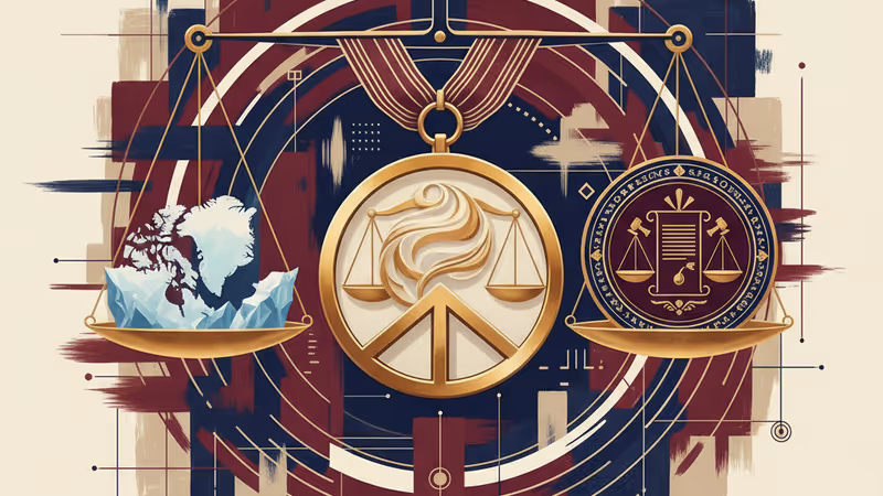 川普、格陵蘭地圖與諾貝爾獎標誌的示意圖