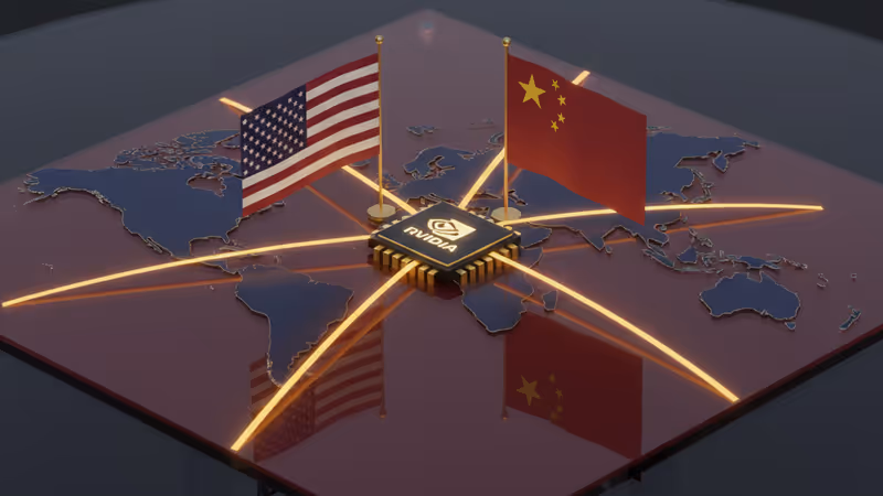 輝達 AI 晶片與特洛伊木馬象徵的科技博弈概念圖