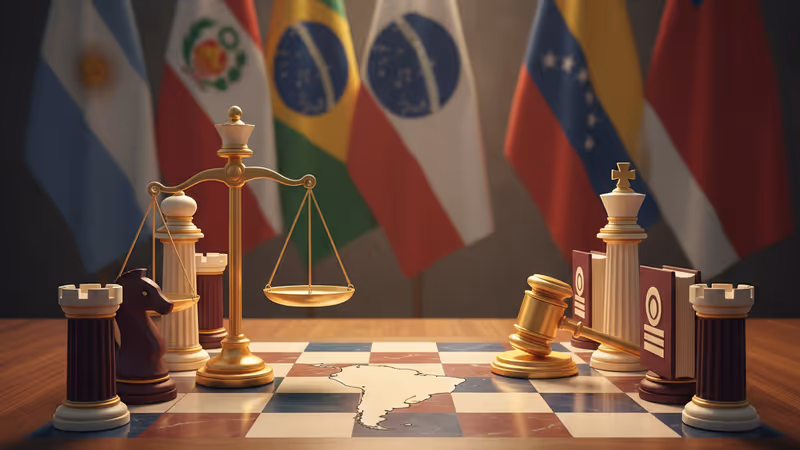 ベネズエラ国旗を背景にしたチェス盤とトランプ氏のシルエット