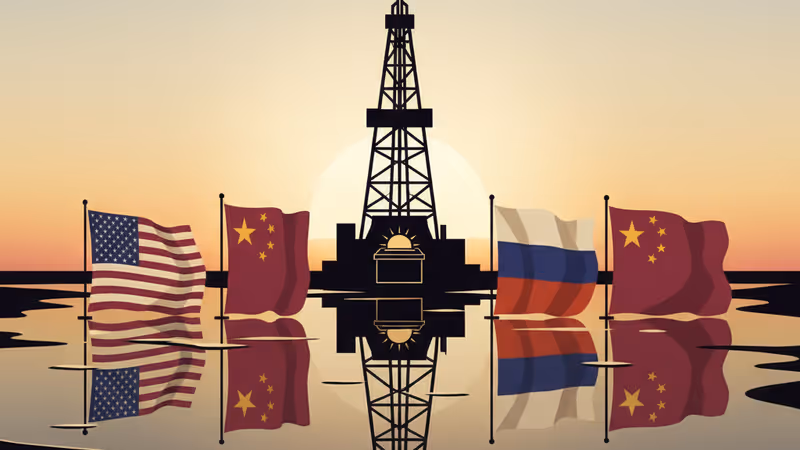 代表能源霸權的棋子擊倒地緣政治對手的意象圖