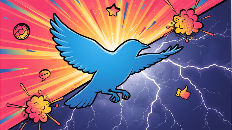 트위터의 긍정적인 면과 부정적인 면을 대조한 일러스트