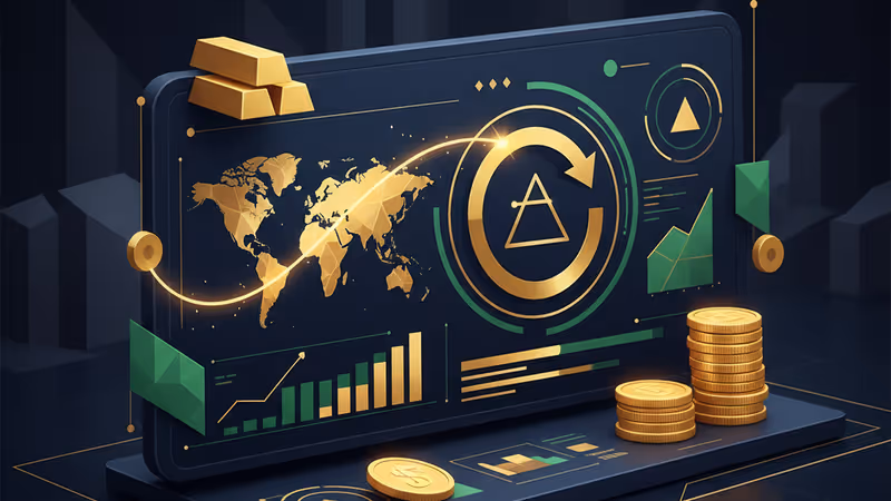 상승하는 수익률 그래프와 현대적인 금융가 전경