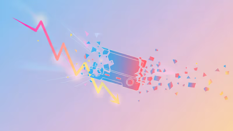 급락하는 유비소프트 주가 그래프와 게임 취소를 상징하는 이미지