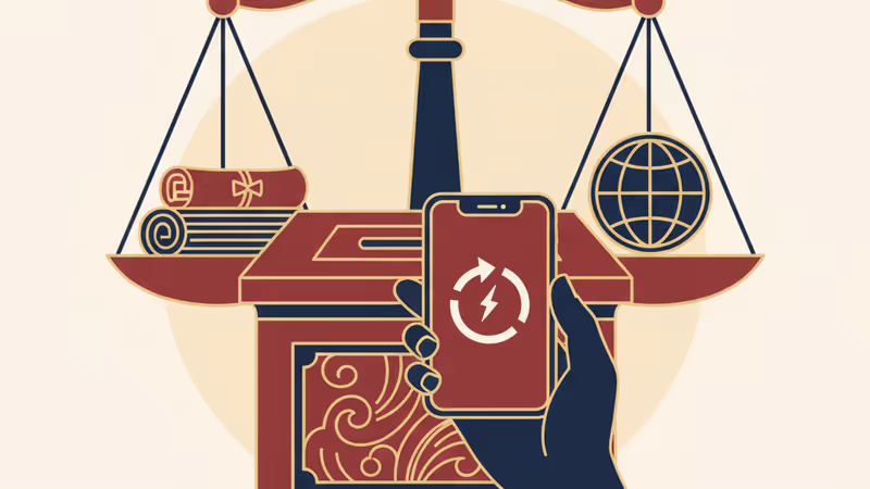 어두운 조명 아래 투표함 앞에 놓인 인터넷 연결 끊김 스마트폰