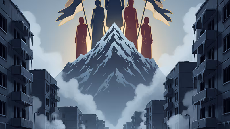 View of a frozen Ukrainian city during an energy blackout