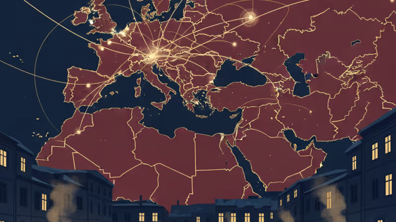 暗闇に包まれたキエフの街角で、発電機の明かりを頼りに集まる人々