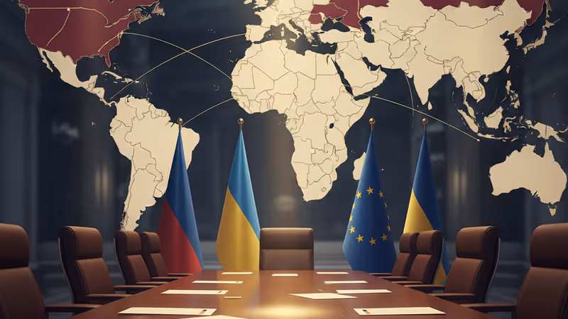烏克蘭和平協議巴黎峰會現場，各國國旗與協議文件。