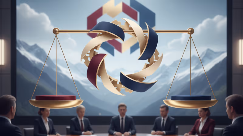 Diplomatic setting in Davos overlooking snowy Alps