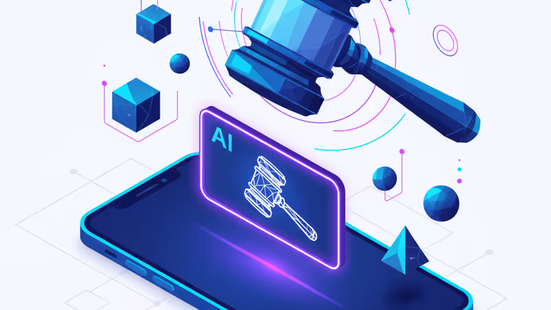 XのロゴとAI生成を象徴するデジタルな法廷のイメージ