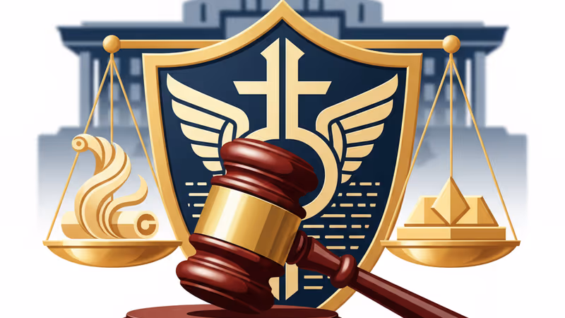 Legal gavel and religious symbols representing the Unification Church probe