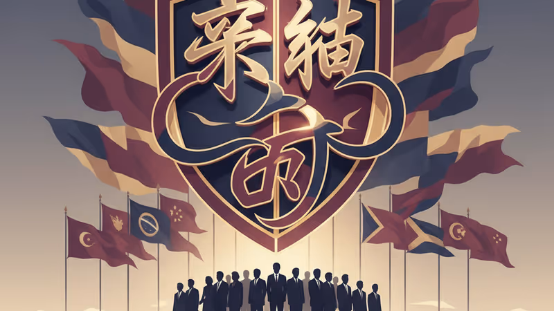 중국 국가 공용어 보급과 국가 안보를 상징하는 그래픽 요소