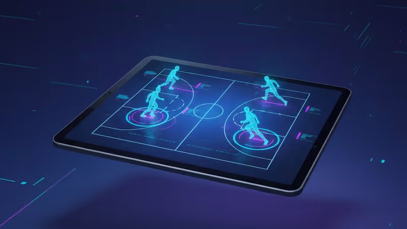 以數位網格與動態軌跡視覺化籃球球員動作的示意圖