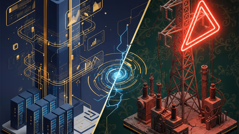 AI數據中心引發電力負荷過重與民生電費飆升的示意圖