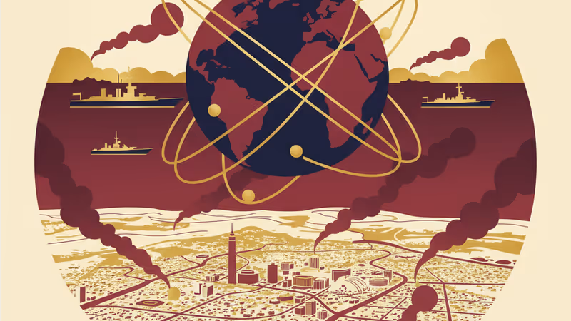 Aerial view of smoke rising from a city after a reported strike