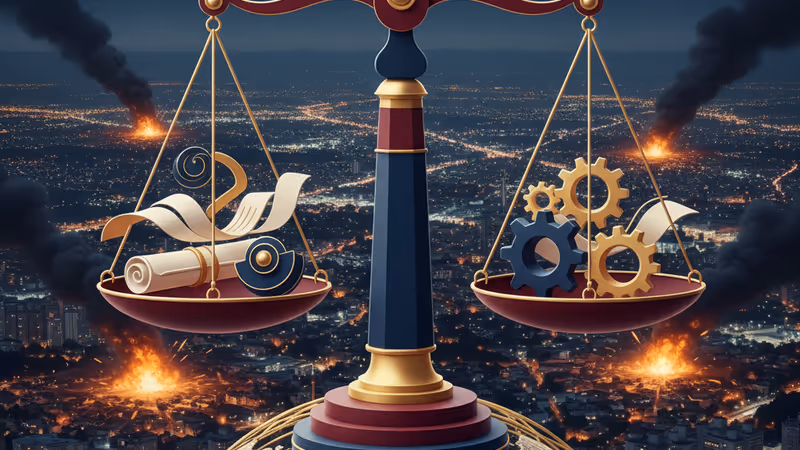 Aerial view of Caracas with smoke rising from explosion sites