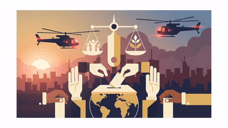 The skyline of Caracas with smoke rising after US airstrikes