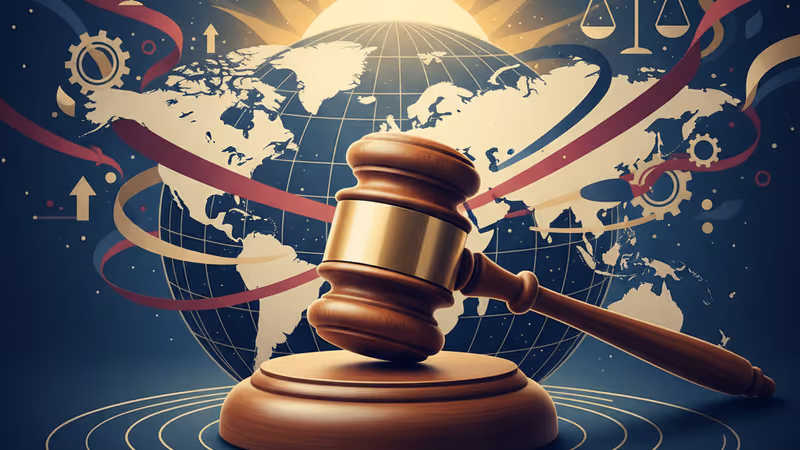 A legal gavel placed against the backdrop of US and China flags