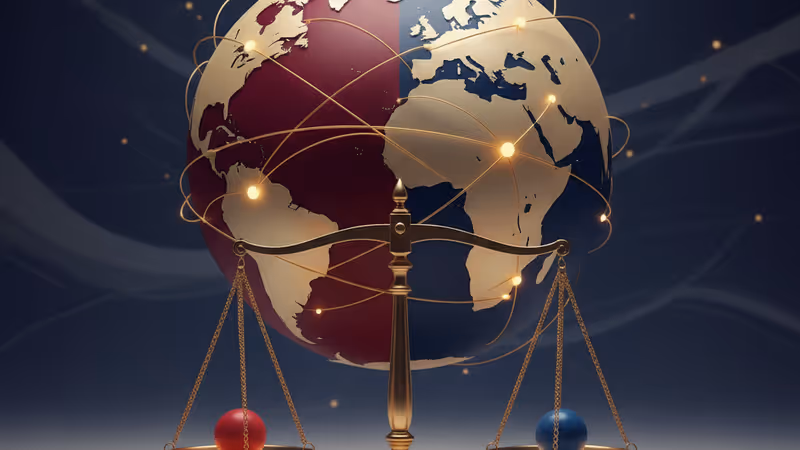 2035年の米中勢力均衡を象徴する世界地図のイメージ