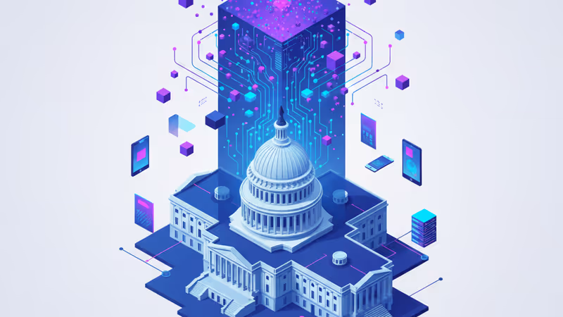 US Capitol building merged with digital blockchain architecture