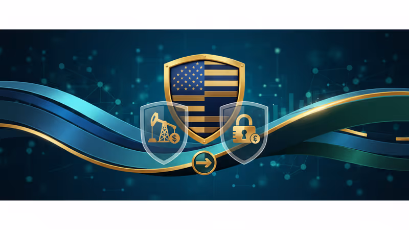 미국 에너지부 인장이 보이는 가상의 금융 금고와 석유