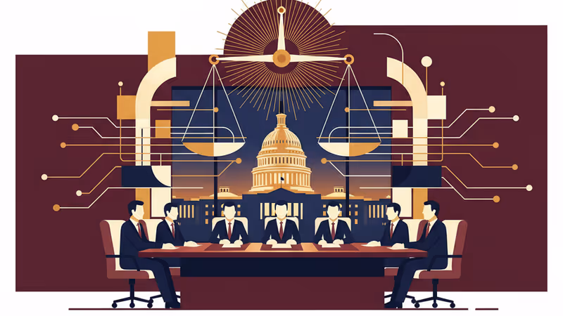 미국 의사당 배경으로 비공개 회의를 상징하는 정치인들의 실루엣