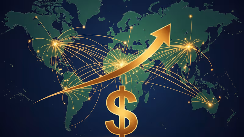 Economic chart showing the narrowing US trade gap with a dollar sign