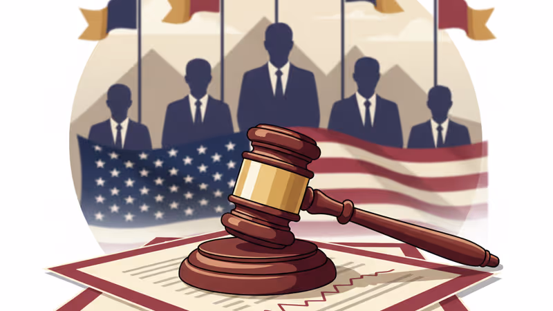 A legal gavel on insurance papers under the US flag