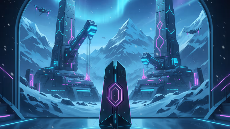 グリーンランドの氷原に建設された近代的な採掘施設の全景