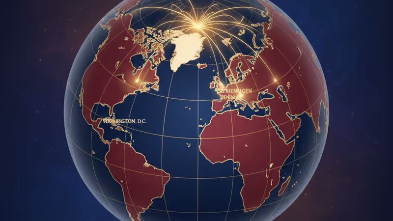 북극권의 전략적 영향력을 나타내는 지도와 연결선