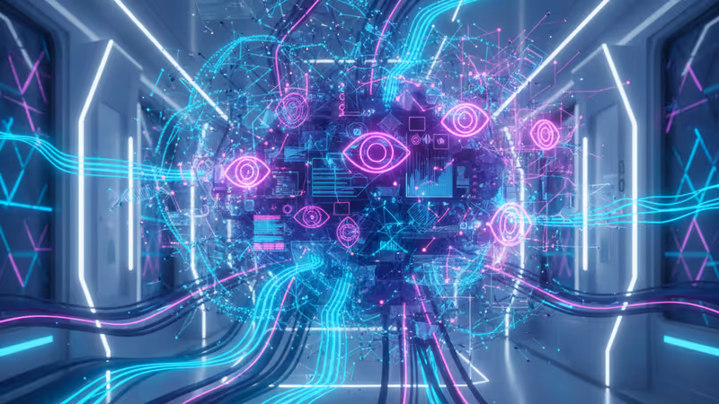 病院の廊下とデジタル監視を象徴するイメージ