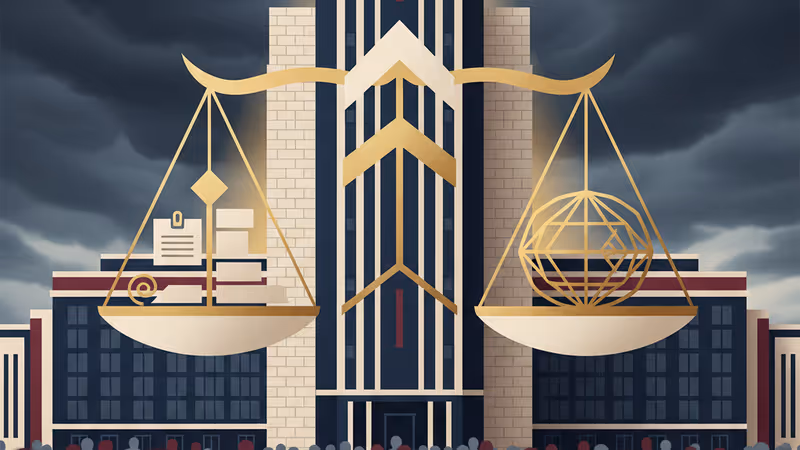 External view of a US federal building under a cloudy sky