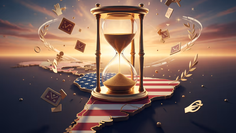 南米の地図が背景にあるラジオ放送局のスタジオの様子。