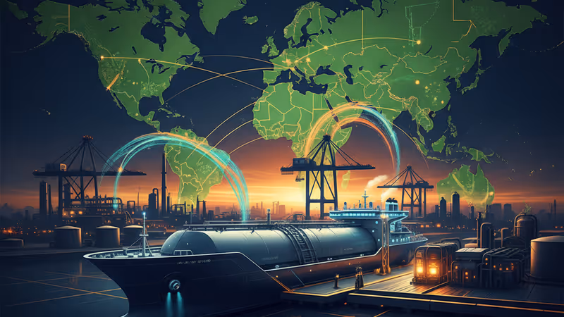 Large LNG carrier docked at a modern US export terminal