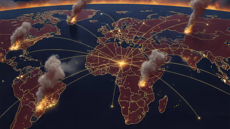 새벽녘 연기가 피어오르는 베네수엘라 카라카스 도심 전경