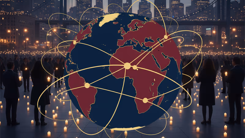 Citizens holding candles during a peaceful protest in a US city plaza