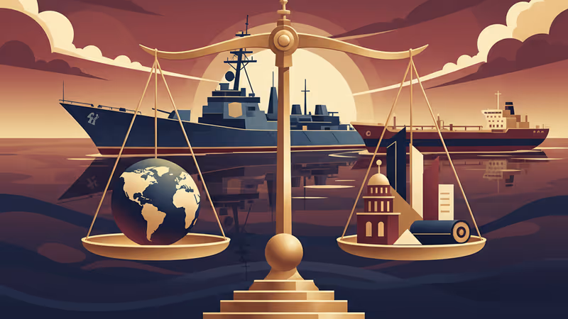 北大西洋を航行するタンカーと監視を続ける海軍艦艇