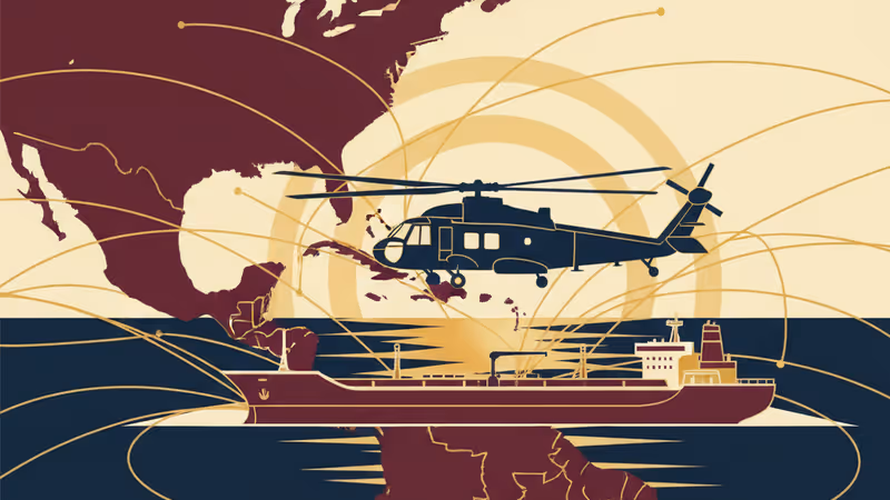 카리브해에서 유조선을 압류 중인 미군 헬기