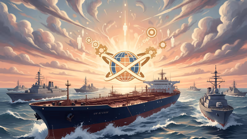 北大西洋で追跡を受ける大型タンカーの空撮イメージ