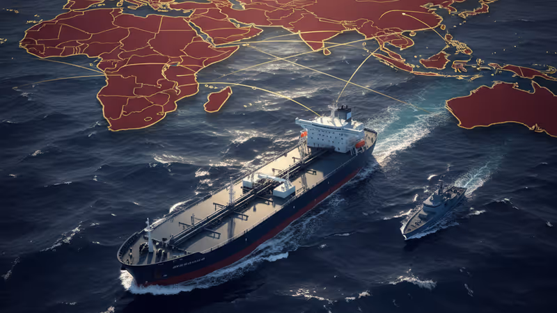 북대서양 해상에서 미 해군에 의해 추적당하는 유조선의 모습