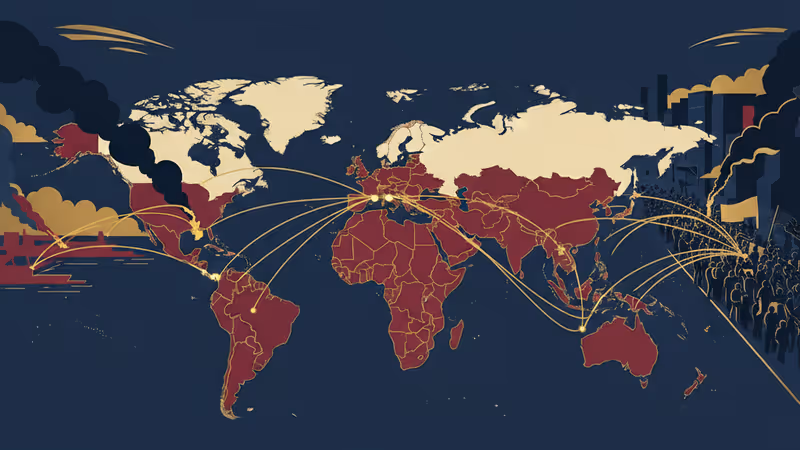 ベネズエラの地図とイランの抗議デモを象徴する合成画像