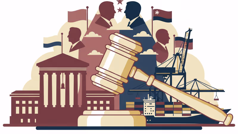 The US Supreme Court and a shipping port connected by a gavel
