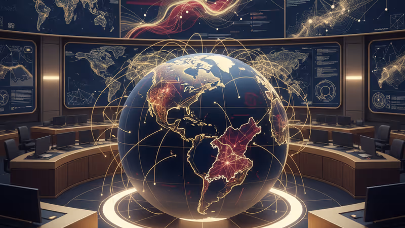 미국과 베네수엘라, 북한의 지정학적 긴장을 나타내는 디지털 상황판