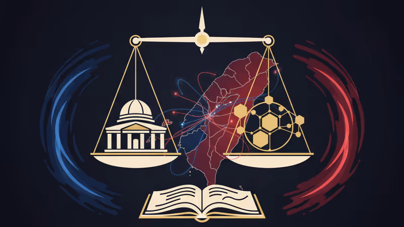 A digital tactical map showing the Taiwan Strait with military markers
