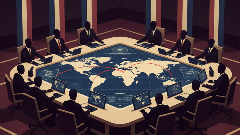 베네수엘라와 대만이 표시된 디지털 작전 상황실의 전경