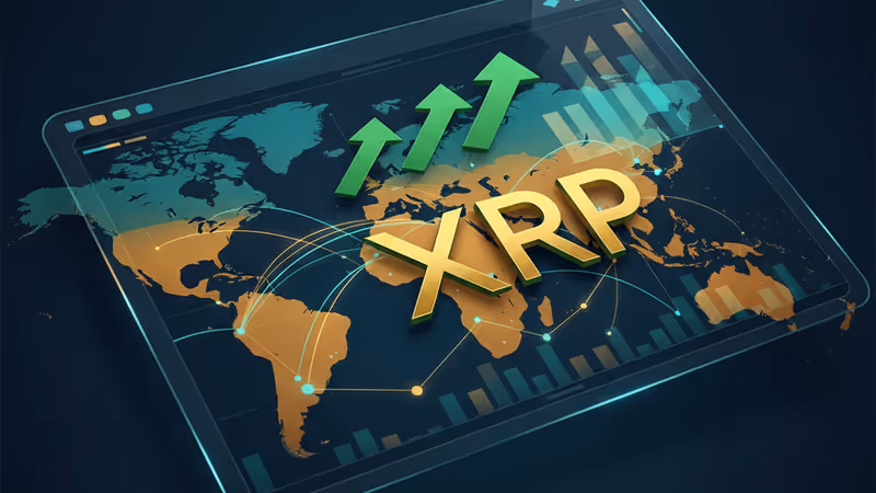 XRP chart with rising curves and a digital financial interface