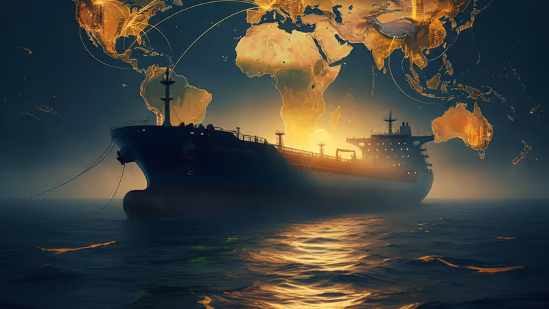 ベネズエラの石油港で停泊するタンカーの遠景