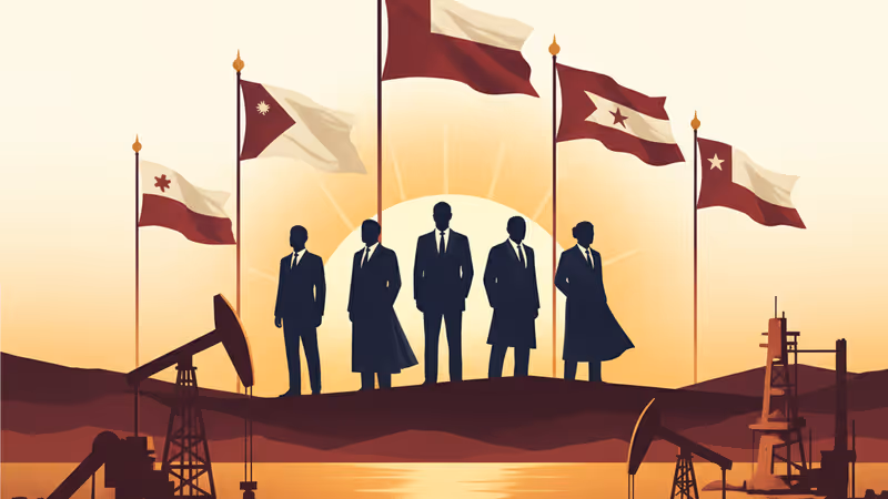 委內瑞拉政變後的局勢示意圖：倒下的雕像與遠處的油輪