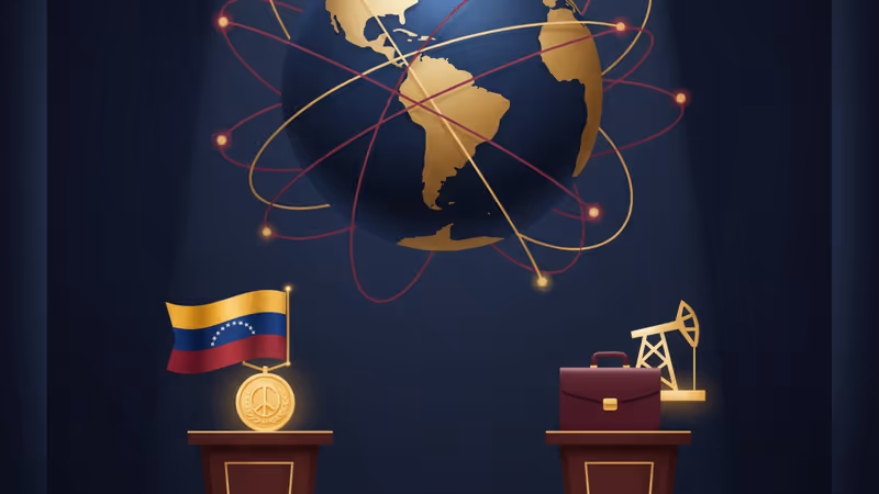 ベネズエラ国旗の隣に置かれたノーベル平和賞のメダル