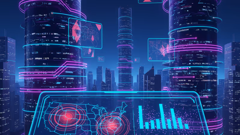 顯示全美通訊中斷的數位地圖與SOS圖示